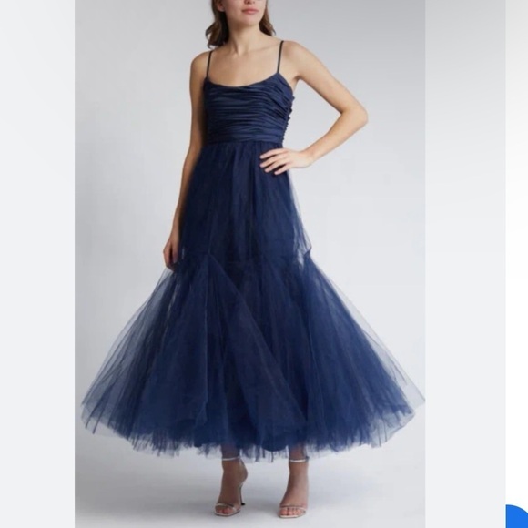 Hutch Toni Barre Sleeveless Tulle Maxi Dress Navy Blue Satin Gown Balletcore 2 - Picture 5 of 10